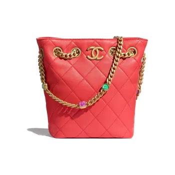 CHANEL Lambskin & Gold Metal & Multicolor Resin Chain Bag, Crossbody Tote, Shoulder Bag Women's Red & Multicolor