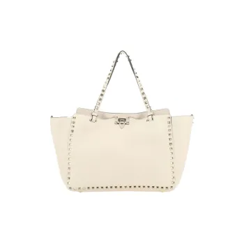 Valentino Rockstud Cow Leather Handbag Medium Size Women's Ivory White