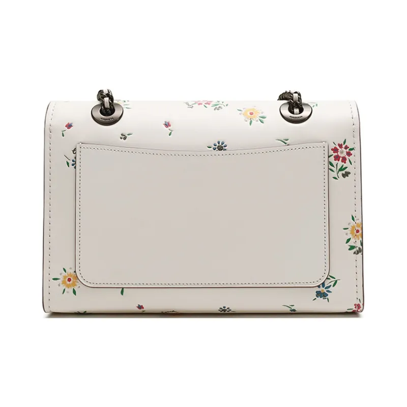 COACH Leather Chain Bag Portable Crossbody Bag Shoulder Bag Medium Size Women's Chalk White-3
