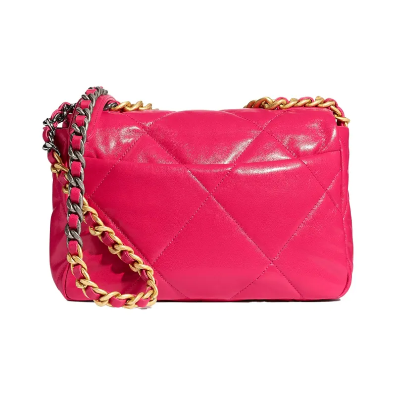 CHANEL 19Bag Lambskin Flap Bag, Chain Shoulder Bag, Crossbody Bag Trumpets Women's Rose Red-1