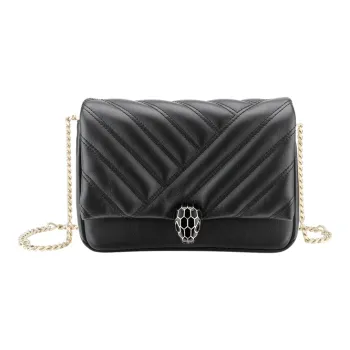 BVLGARI Serpenti Cabochon Cow Leather Flap Bag Chain Bag Shoulder Bag Crossbody Bag Mini Women's Black