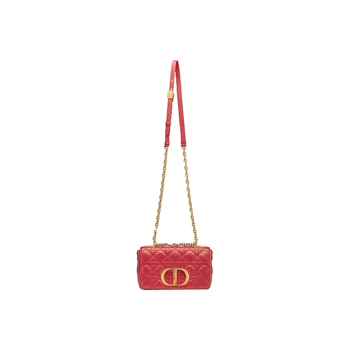 DIOR Caro Soft Cow Leather Handbag Shoulder Bag Crossbody Bag Small Size Women's Overripe Red-2