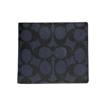 COACH 3 IN 1 Wallet Artificial Leather Card Clip Wallets Men's Midnight Blue Monogram