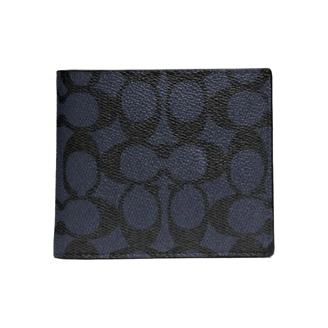 COACH 3 IN 1 Wallet Artificial Leather Card Clip Wallets Men's Midnight Blue Monogram-0