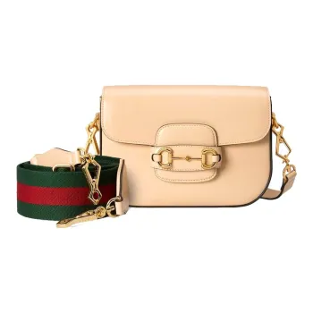 GUCCI Horsebit 1955 Leather Saddle Bag Shoulder Bag Crossbody Bag Mini Women's Beige