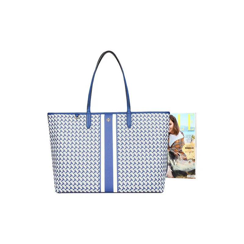 TORY BURCH T Zag PVC Tote Bag, Shopping Bag, Shoulder Bag, Handbag Regular Women's White Blue Multicolor-4