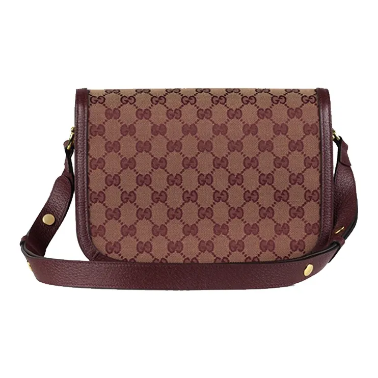 GUCCI Horsebit 1955 Canvas With Leather Saddle Bag, Shoulder Bag, Crossbody Bag Trumpets Women's Burgundy-1