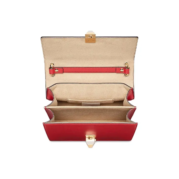 FENDI Kan I Cow Leather Handbag Small Size Women's Red-3