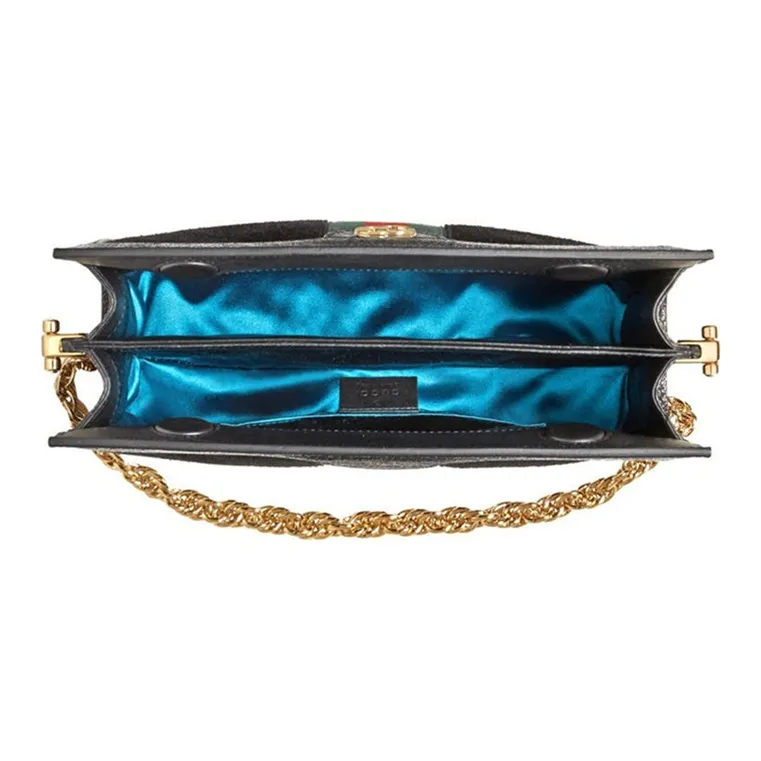 GUCCI Suede Patchwork Patent Leather Shoulder Bag Small Size Women's Black-5
