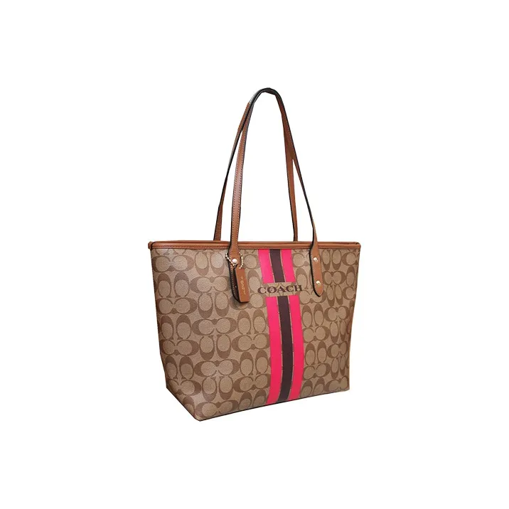COACH City Zip Tote PVC Tote Bag, Shoulder Bag Tubas Women's Brown & Rose Red-1