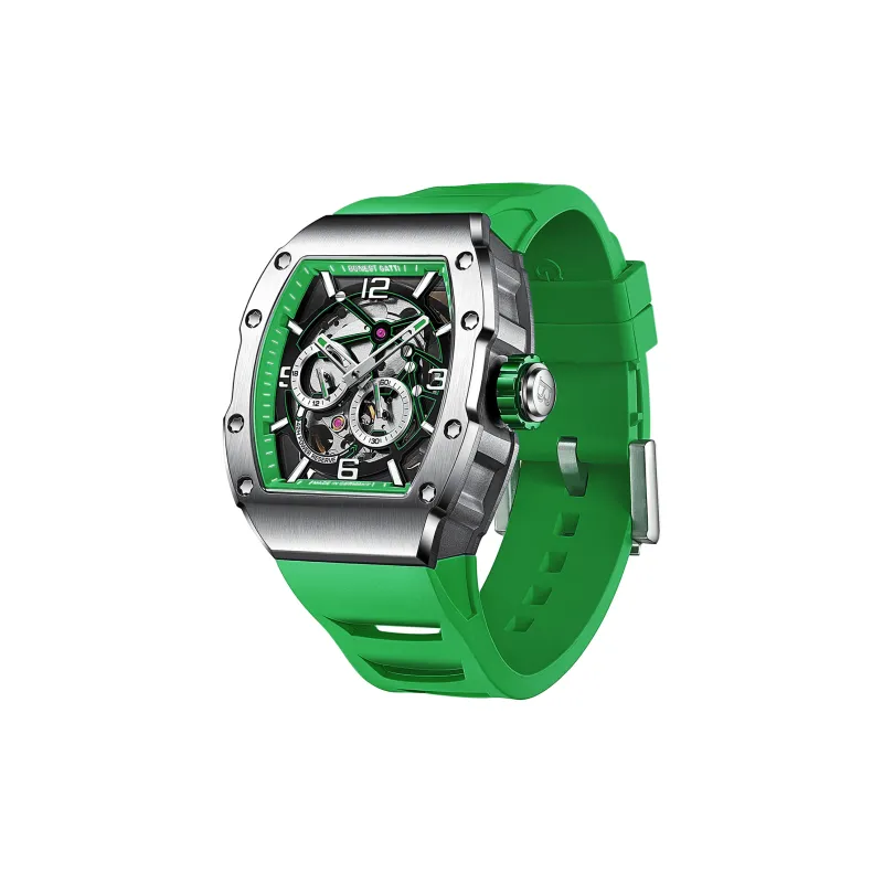 BONEST GATTI Phantom Speed Collection Automatic Mechanical Movement Silicone Strap Watch Men's Watches Green Dial-1