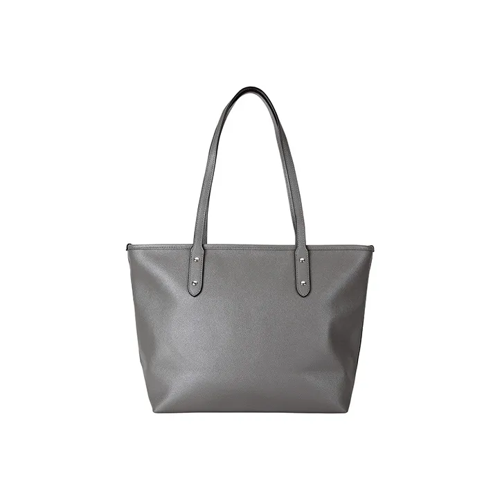 COACH City Zip Tote Cross Grain Leather With Canvas Tote Bag, Shopping Bag, Shoulder Bag Women's Gray-2