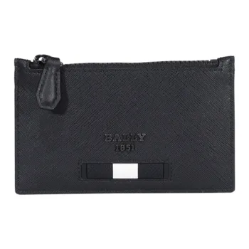 BALLY Cow Leather Wallet Card Holder Leather Clip Men's Black