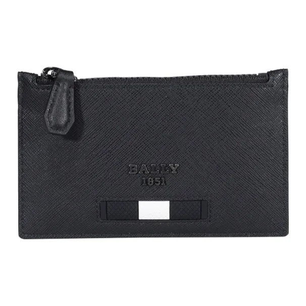 BALLY Cow Leather Wallet Card Holder Leather Clip Men's Black-0