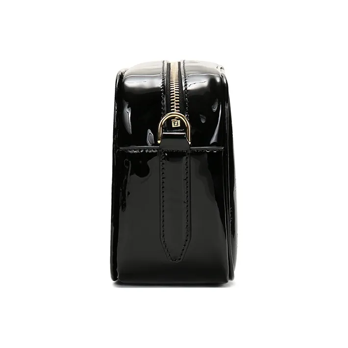 FENDI Patent Leather Camera Bag Chain Crossbody Bag Shoulder Bag Women's Black-2
