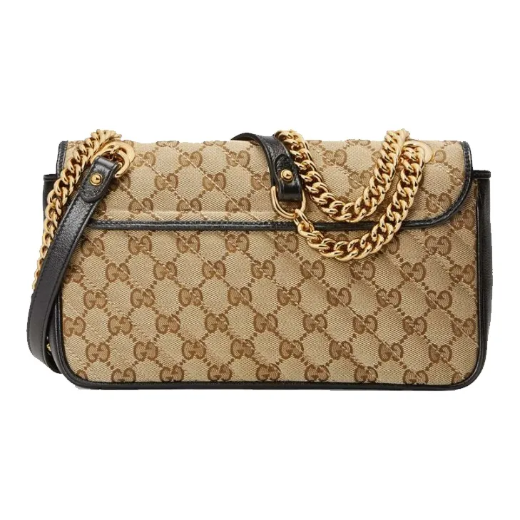 GUCCI Canvas With Leather Shoulder Bag, Crossbody Bag Small Size Women's Ebony & Black-1