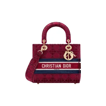 DIOR Lady D-Lite Velvet Daisie Bag Handbag Shoulder Bag Crossbody Bag Medium Size Women's Burgundy