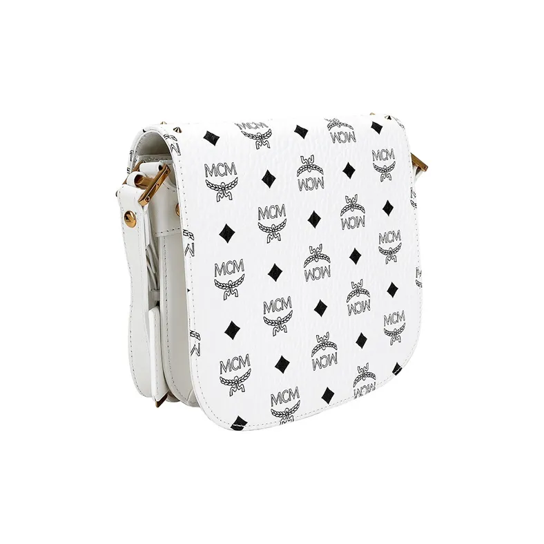 MCM Patricia Visetos Artificial Leather Shoulder Bag, Crossbody Bag Small Size Women's White Monogram-3