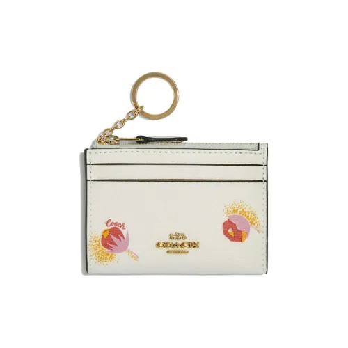 COACH Leather Card Holder Mini Women's Chalk White