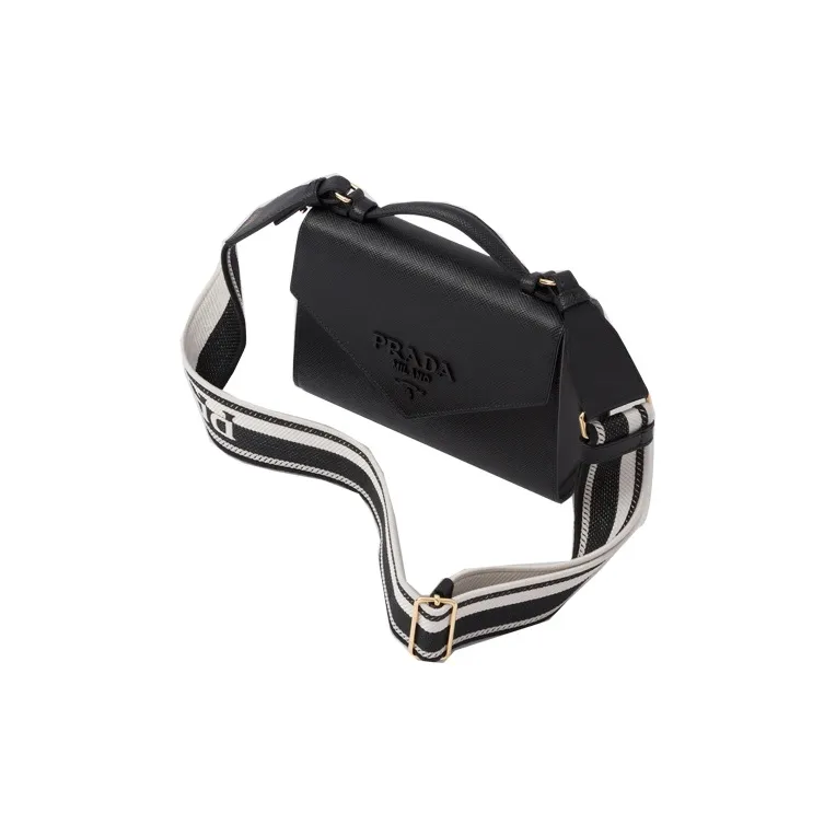 PRADA Monochrome Saffiano Leather One Shoulder Handbag Crossbody Bag Women's Black-2