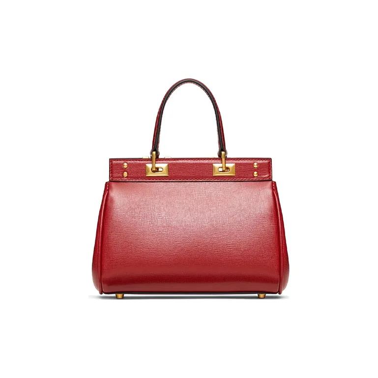 Valentino ROCKSTUD ALCOVE Grained Calfskin Handbag Small Size Women's Red-2
