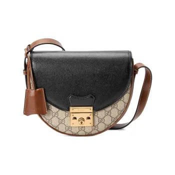 GUCCI Padlock Canvas With Leather Saddle Bag, Crossbody Bag, Shoulder Bag Women's