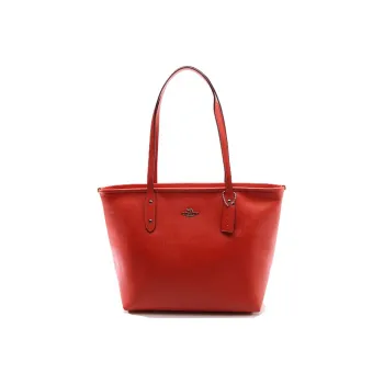 COACH City Zip Tote Cow Leather Tote Bag Shopping Bag Shoulder Bag Handbag Women's Orange Red