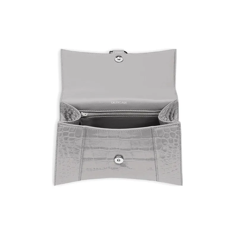 Balenciaga Hourglass Calfskin Hourglass Bag, Shoulder Bag, Crossbody Bag, Handbag Small Size Women's Gray-4