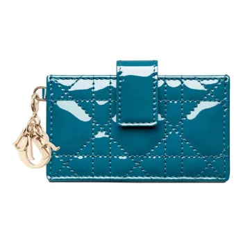 DIOR Lady Dior Cow Leather Coin Purse Card Clip Card Holder Women's Gray Blue