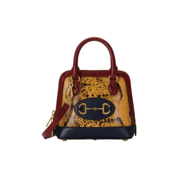 GUCCI Python Skin Leather Dome Bag Shoulder Bag Crossbody Bag Handbag Mini Women's Yellow/Multicolor