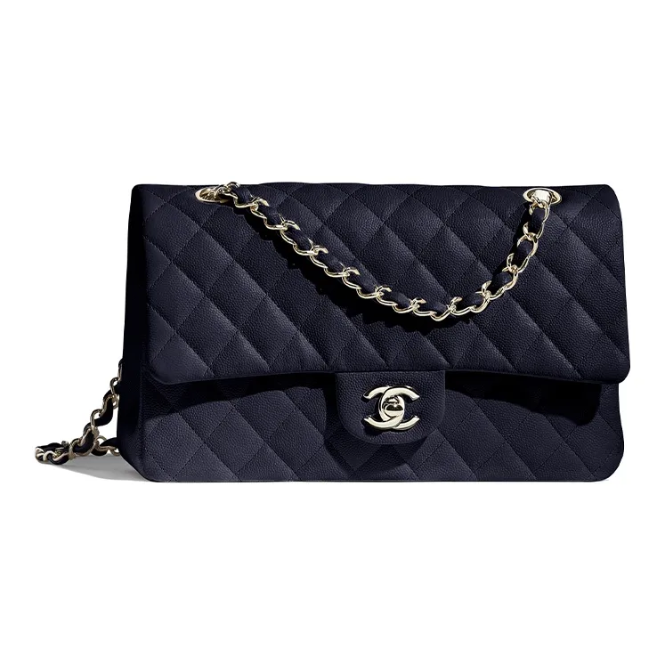 CHANEL Classic Flap CF Grain Embossed Calfskin & Metal Chain Bag, Shoulder Bag, Crossbody Bag Women's Marine Blue-0