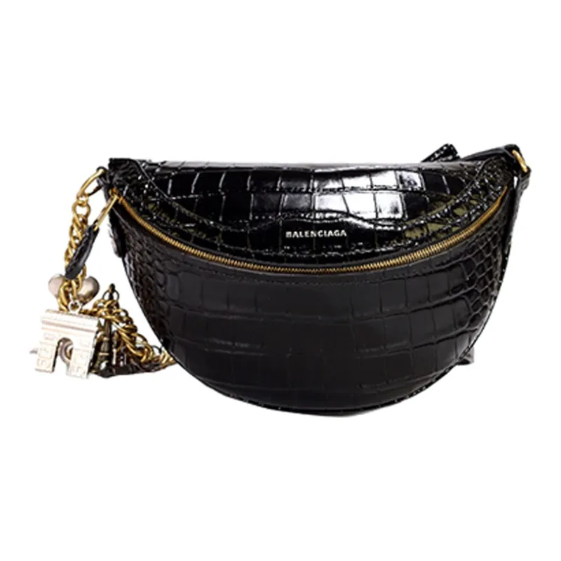 Balenciaga Cow Leather Sling Bag Fanny Pack Regular Women's Black-0