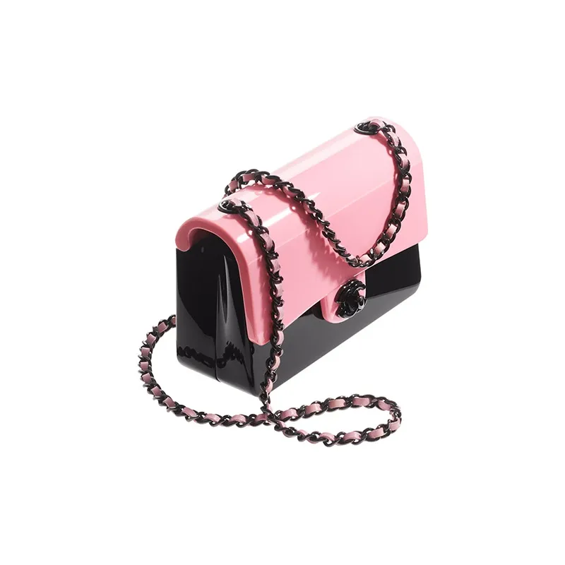 CHANEL 21K Winter Resin Shoulder Bag, Crossbody Bag Mini Women's Light Pink & Black-1