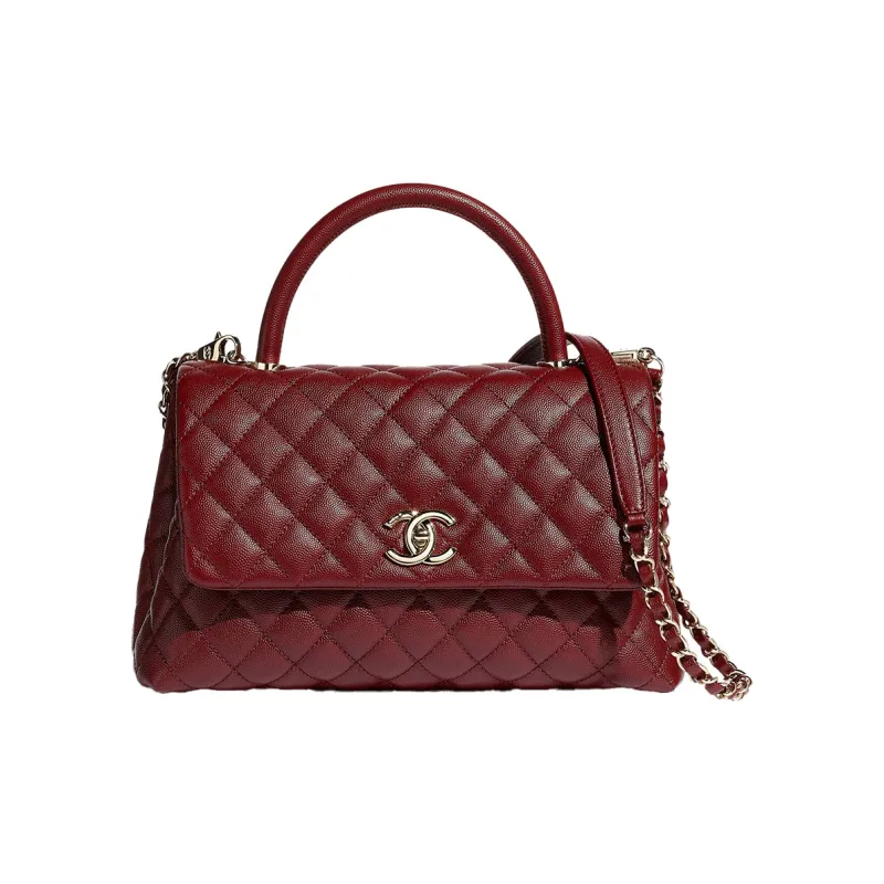 CHANEL Coco Handle Caviar Cow Leather Handbag, Crossbody Bag Women's Maroon-0