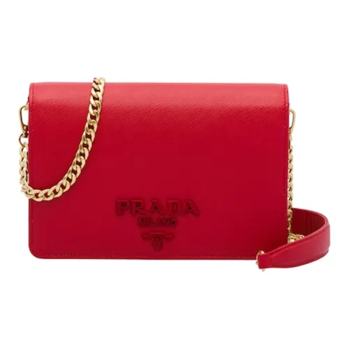PRADA Leather Handbag Shoulder Bags Women's Red