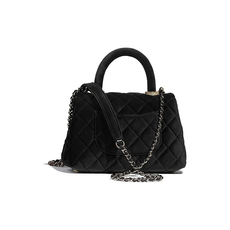 CHANEL Coco Handle Velour Shoulder Bag, Crossbody Bag Mini Women's Black-1