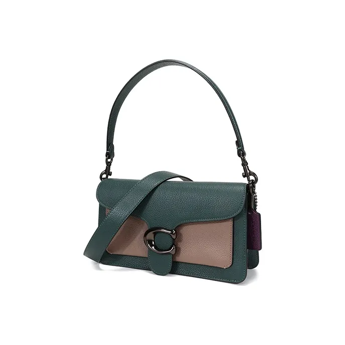 COACH Tabby Leather Shoulder Bag Women's Forest Green Multicolor-1
