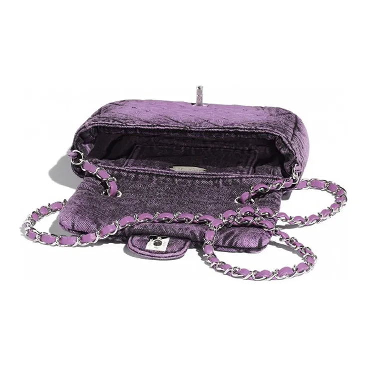 CHANEL Denim Shoulder Bag, Crossbody Bag Women's Black Purple-2