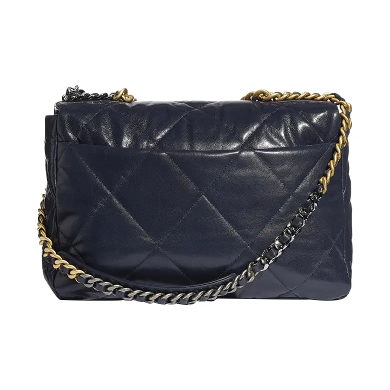 CHANEL 19Bag Goatskin & Metal Flap Bag, Handbag, Shoulder Bag, Crossbody Bag Women's Marine Blue/Gold-1