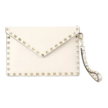 Valentino Rockstud Calfskin Wallet Clutch Women's Ecru