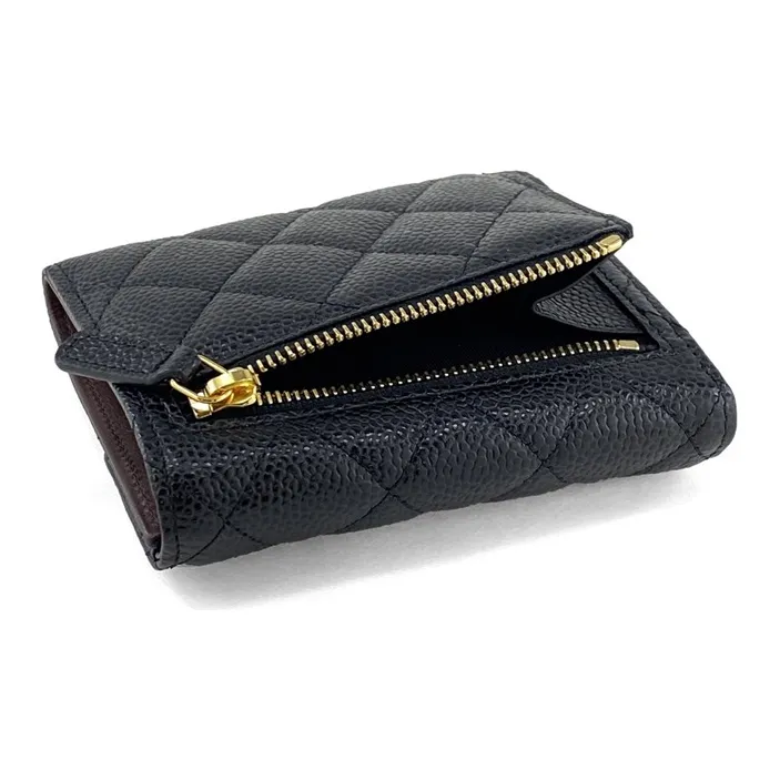 CHANEL Calfskin Handheld Wallet Women's Black-3