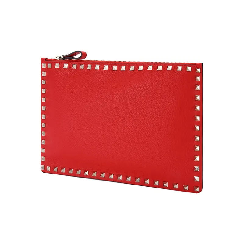 Valentino Cow Leather Clutch Tubas Women's Red-1