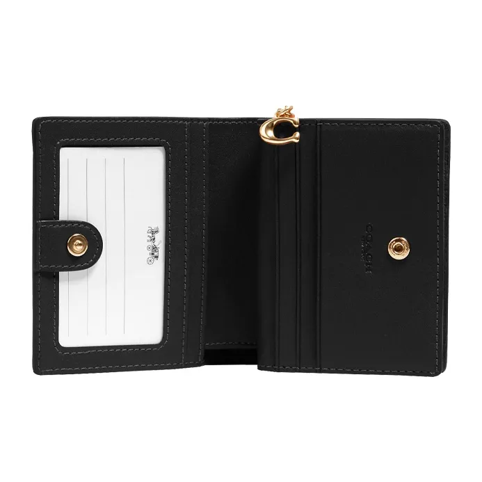 COACH Snap Wallet Pebbled Leather Coin Pocket Card Holder, Wallet Women's Gold/Black-4