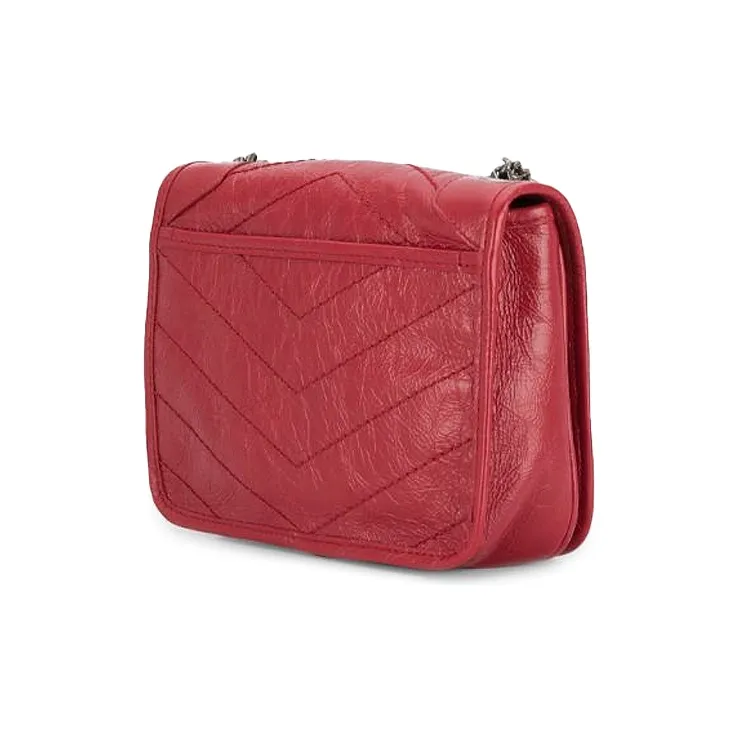 SAINT LAURENT Leather Wallet Crossbody Bag Shoulder Bag Women's Red-1