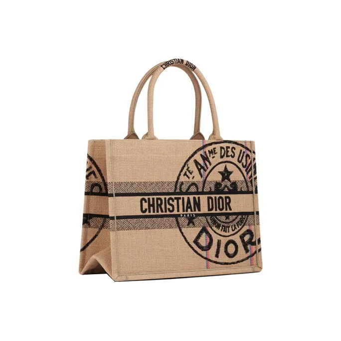 DIOR BookTote Beige Canvas Tote Bag, Shopping Bag, Handbag Medium Size Women's Yellow-1