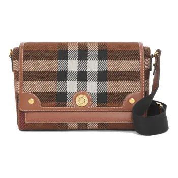 Burberry Knitted Fabric With Leather Handheld Shoulder Bag, Crossbody Bag Women's Dark Birch Brown