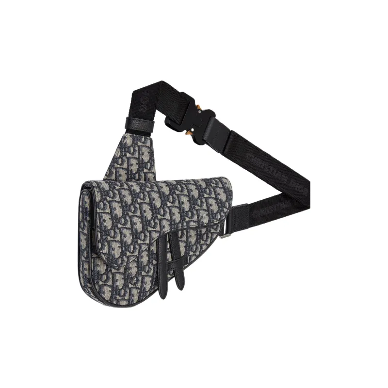 DIOR Leather Textile Saddle Bag Shoulder Bag Crossbody Bag Sling Bag Fanny Pack Mini Men's Blue-1