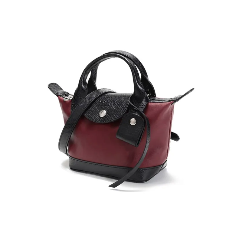 LONGCHAMP Le Pliage Cuir Leather Dumpling Bag Portable Crossbody Bag Shoulder Bag Mini Women's Dark Red Black-1