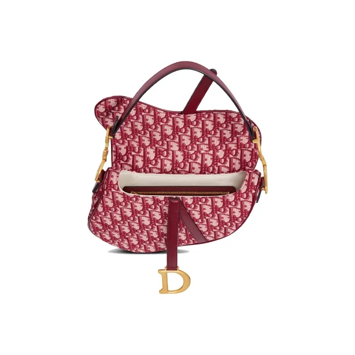 DIOR SaddleOBLIQUE Embroidery One Shoulder Handbags Women's Burgundy-2