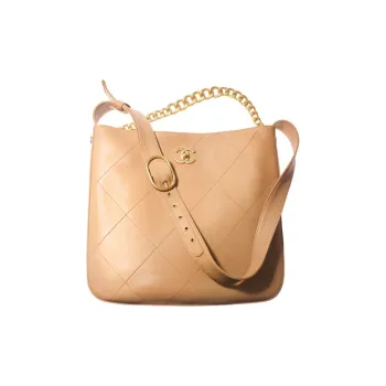 CHANEL Calfskin Hobo Bag, Tote Bag, Shoulder Bag Women's Beige